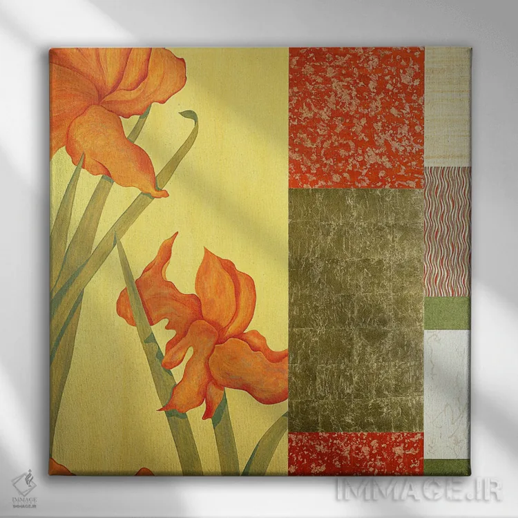 تابلو دکوراتیو باران طلایی و گل II اثر جولیان جانسون - نمای روبهرو روی دیوار