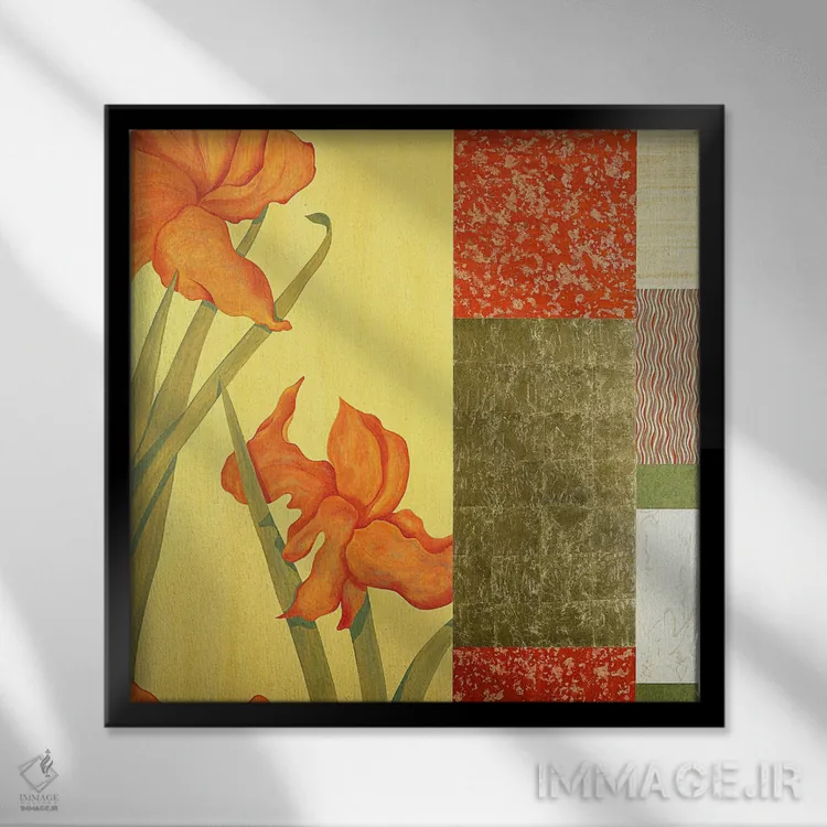 تابلو دکوراتیو باران طلایی و گل II اثر جولیان جانسون - نمای قابدار مشکی