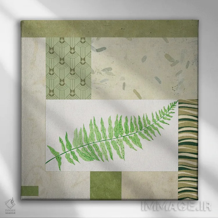 تابلو دکوراتیو پنل کلاژ با سرخس II اثر جولیان جانسون - نمای روبهرو روی دیوار