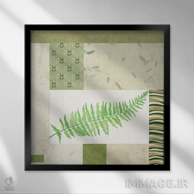 تابلو دکوراتیو پنل کلاژ با سرخس II اثر جولیان جانسون - نمای قابدار مشکی