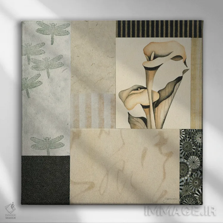 تابلو دکوراتیو کلاژ با گل کالا لیلی III اثر جولیان جانسون - نمای روبهرو روی دیوار