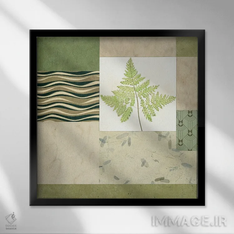 تابلو دکوراتیو پنل کلاژ با سرخس I اثر جولیان جانسون - نمای قابدار مشکی