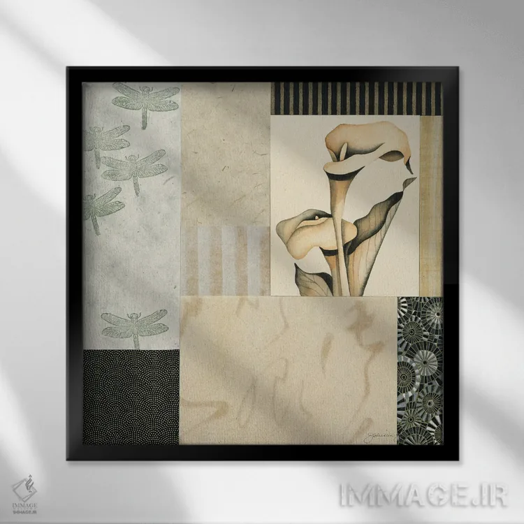 تابلو دکوراتیو کلاژ با گل کالا لیلی III اثر جولیان جانسون - نمای قابدار مشکی