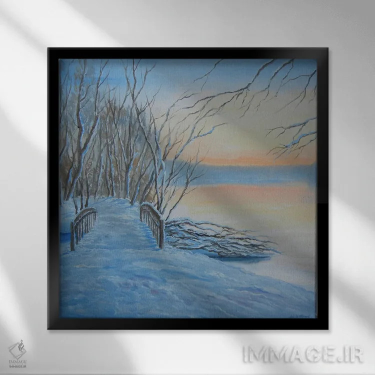 تابلو دکوراتیو پل زمستانی اثر جیم ویلیامز - نمای قابدار مشکی