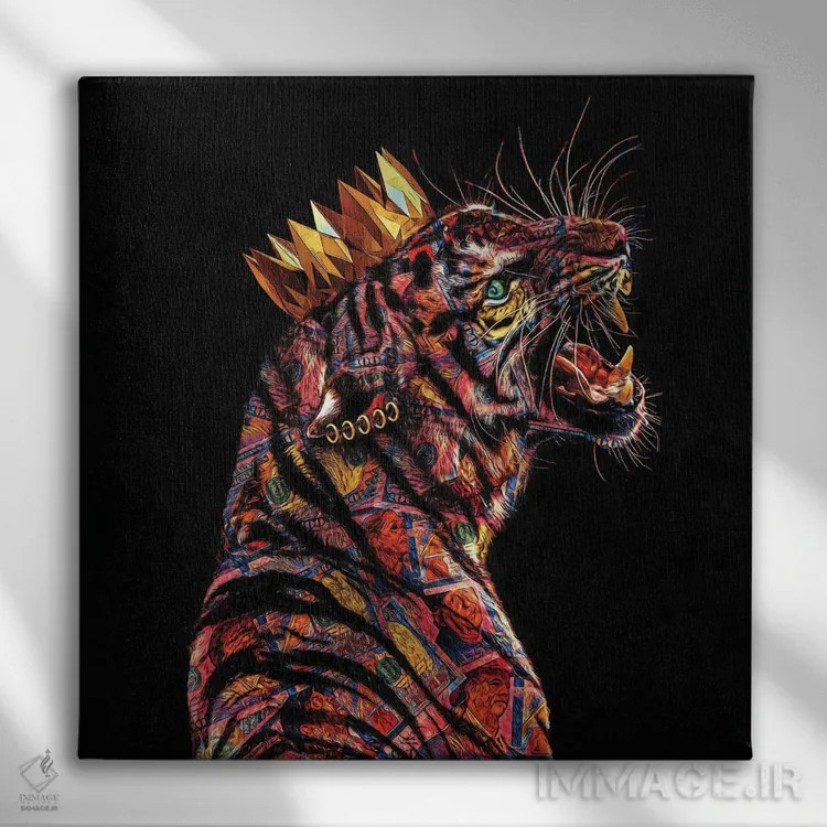 تابلو دکوراتیو شیر ببر اثر جسی جانسون - نمای روبهرو روی دیوار