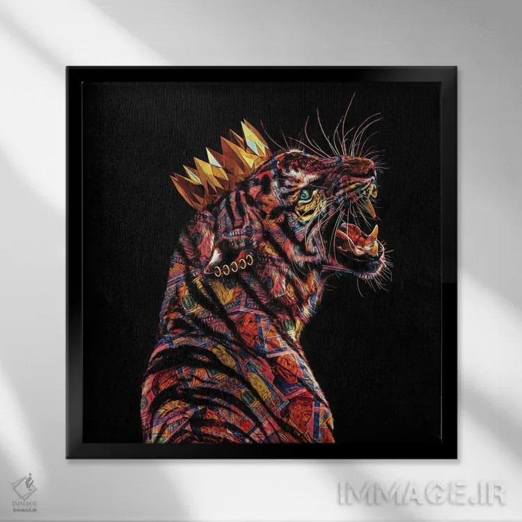 تابلو دکوراتیو شیر ببر اثر جسی جانسون - نمای قابدار مشکی