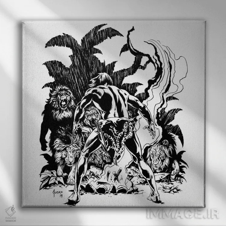 تابلو دکوراتیو تصویر روی جلد تارزان رام ناشده اثر جو جوسکو - نمای روبهرو روی دیوار