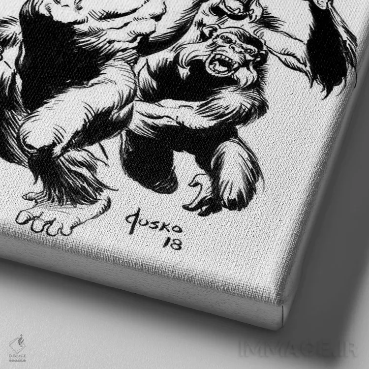 تابلو دکوراتیو تصویر روی جلد تارزان میان میمون ها اثر جو جوسکو - نمای نزدیک بافت بوم