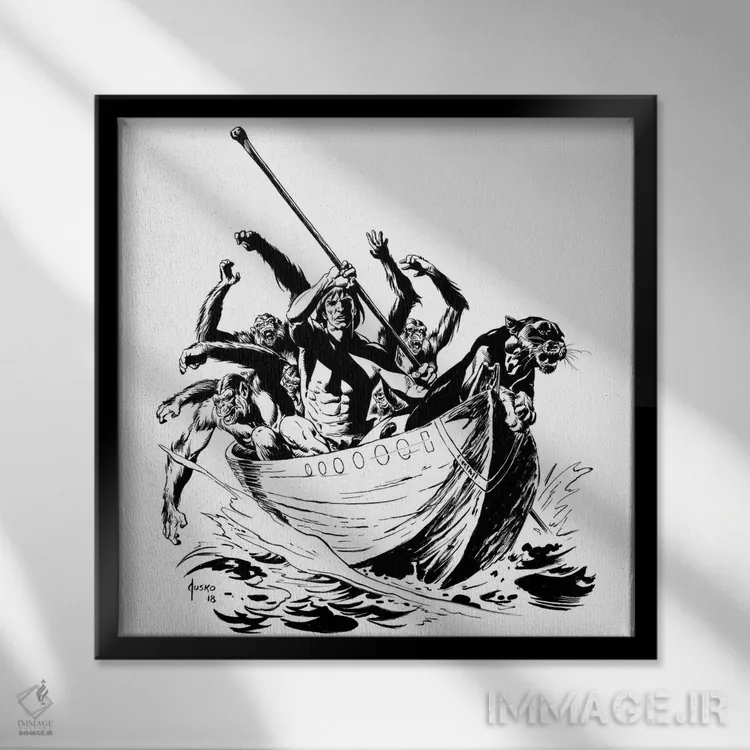 تابلو دکوراتیو تصویر روی جلد جانوران تارزان اثر جو جوسکو - نمای قابدار مشکی