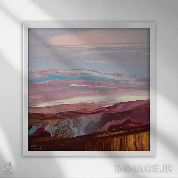 تابلو انتزاعی منظره قرمز ۴ اثر جیکوب جوگاشویلی - نمای قابدار سفید