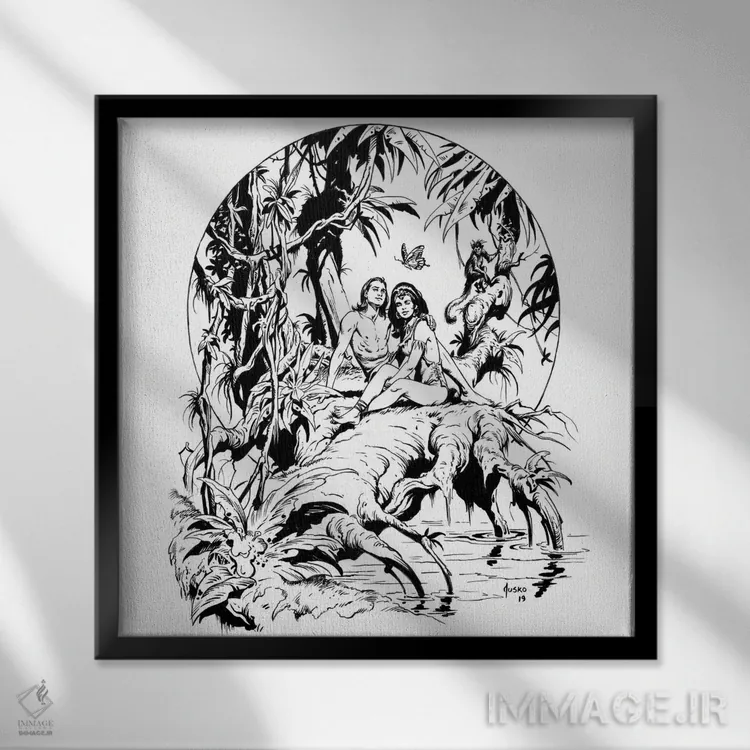 تابلو دکوراتیو تصویر روی جلد پسر تارزان اثر جو جوسکو - نمای قابدار مشکی