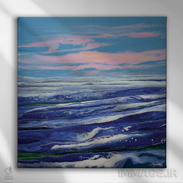 تابلو انتزاعی صورتی و آبی ۲ اثر جیکوب جوگاشویلی - نمای روبهرو روی دیوار