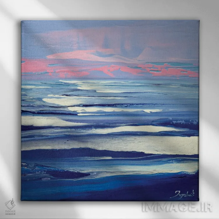 تابلو انتزاعی صورتی و آبی ۵ اثر جیکوب جوگاشویلی - نمای روبهرو روی دیوار