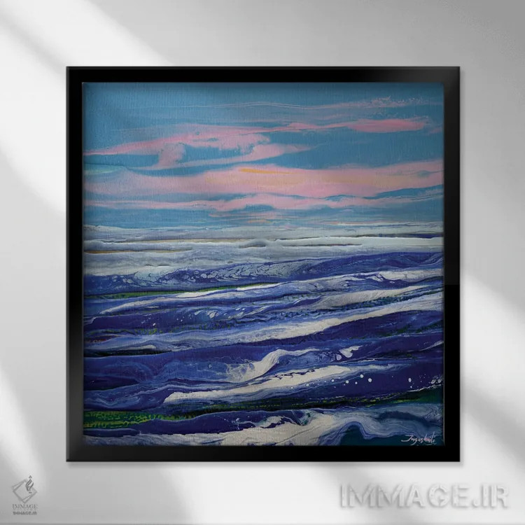 تابلو انتزاعی صورتی و آبی ۲ اثر جیکوب جوگاشویلی - نمای قابدار مشکی