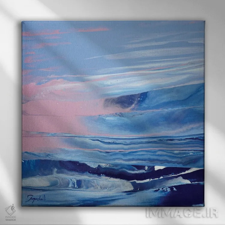 تابلو انتزاعی صورتی و آبی ۷ اثر جیکوب جوگاشویلی - نمای روبهرو روی دیوار