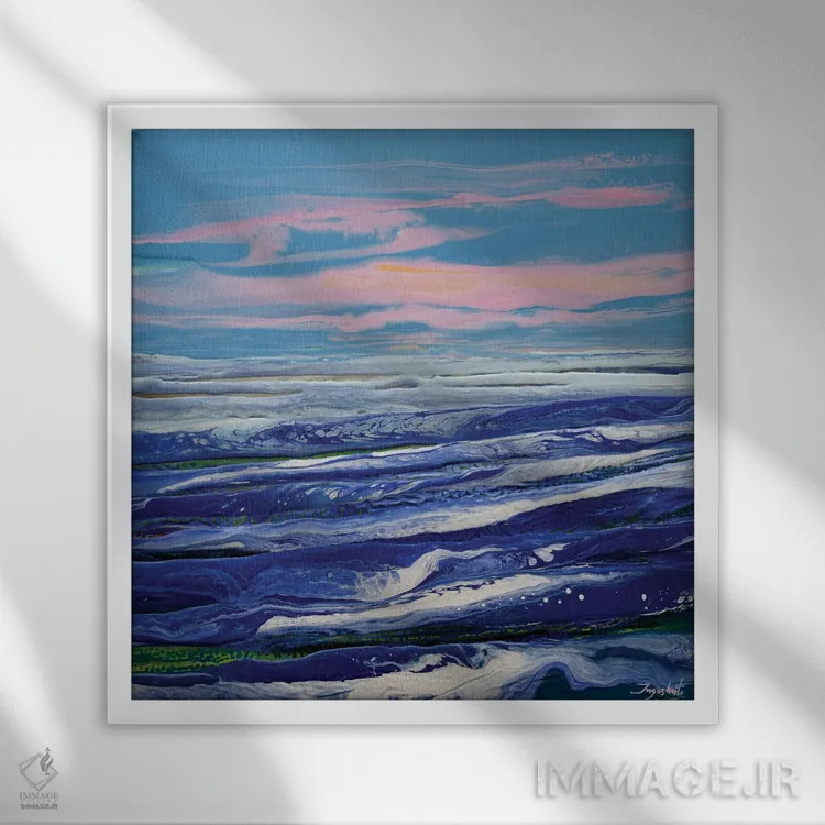 تابلو انتزاعی صورتی و آبی ۲ اثر جیکوب جوگاشویلی - نمای قابدار سفید