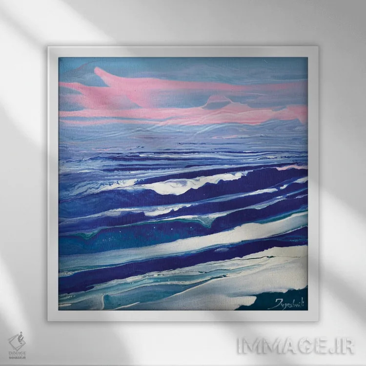 تابلو انتزاعی صورتی و آبی ۳ اثر جیکوب جوگاشویلی - نمای قابدار سفید