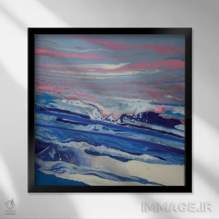 تابلو انتزاعی صورتی و آبی ۶ اثر جیکوب جوگاشویلی - نمای قابدار مشکی