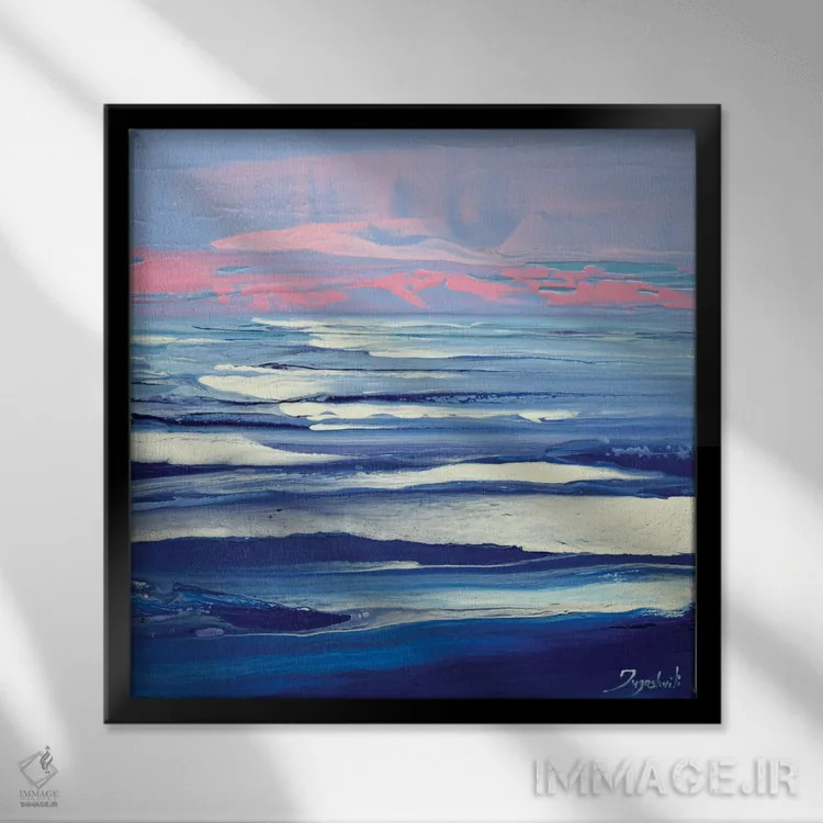 تابلو انتزاعی صورتی و آبی ۵ اثر جیکوب جوگاشویلی - نمای قابدار مشکی