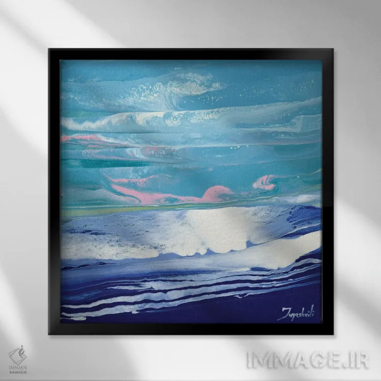 تابلو انتزاعی صورتی و آبی ۱ اثر جیکوب جوگاشویلی - نمای قابدار مشکی