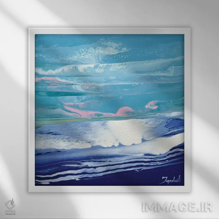 تابلو انتزاعی صورتی و آبی ۱ اثر جیکوب جوگاشویلی - نمای قابدار سفید