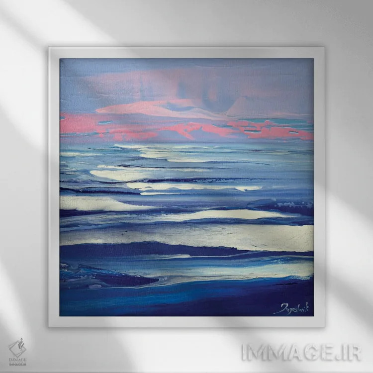 تابلو انتزاعی صورتی و آبی ۵ اثر جیکوب جوگاشویلی - نمای قابدار سفید