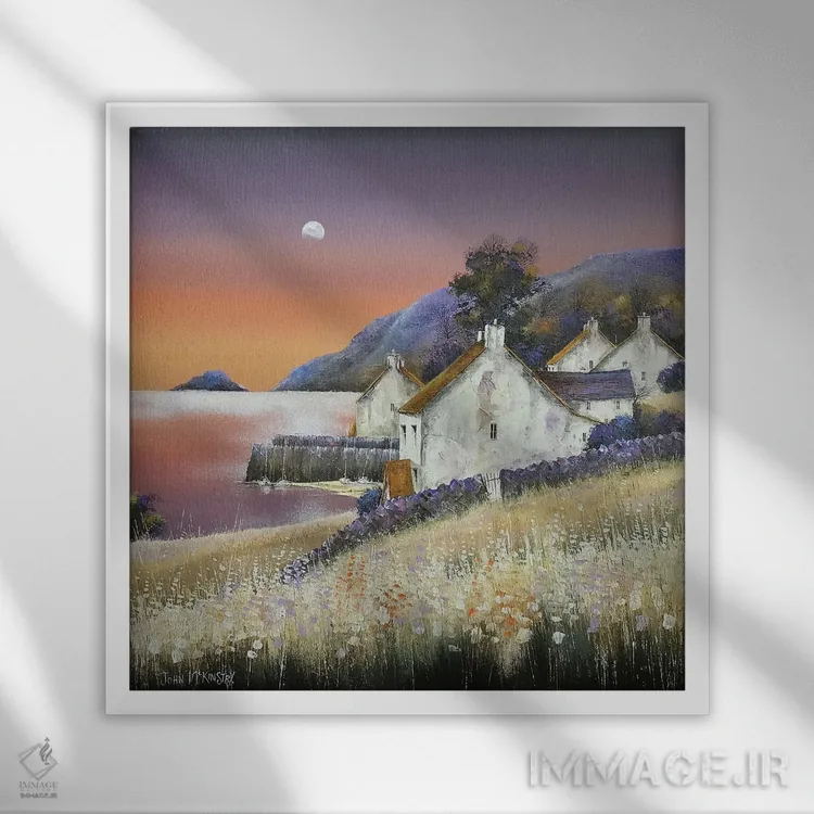 تابلو دکوراتیو آرامش بندر اثر جان مک کینستری - نمای قابدار سفید