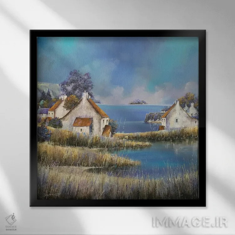 تابلو دکوراتیو آبی ساحل جنوبی اثر جان مک کینستری - نمای قابدار مشکی