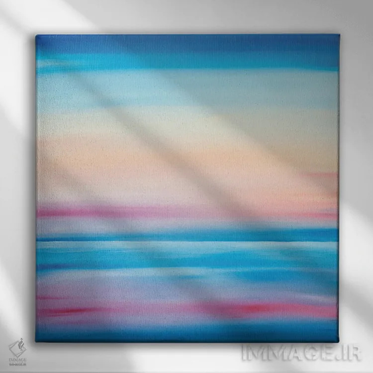 تابلو انتزاعی شفق صورتی روی آب اثر جک استوری - نمای روبهرو روی دیوار