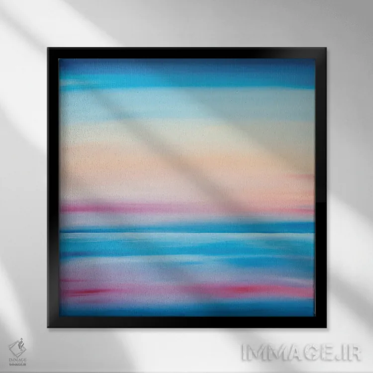تابلو انتزاعی شفق صورتی روی آب اثر جک استوری - نمای قابدار مشکی