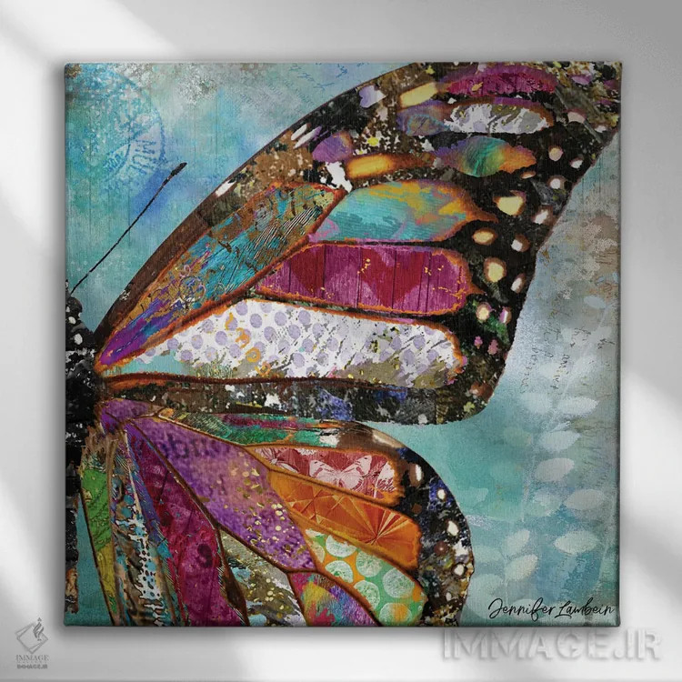 تابلو دکوراتیو بال پروانه رویای جنگلی ۲۴ در ۲۴ اثر جنیفر لمباین - نمای روبهرو روی دیوار