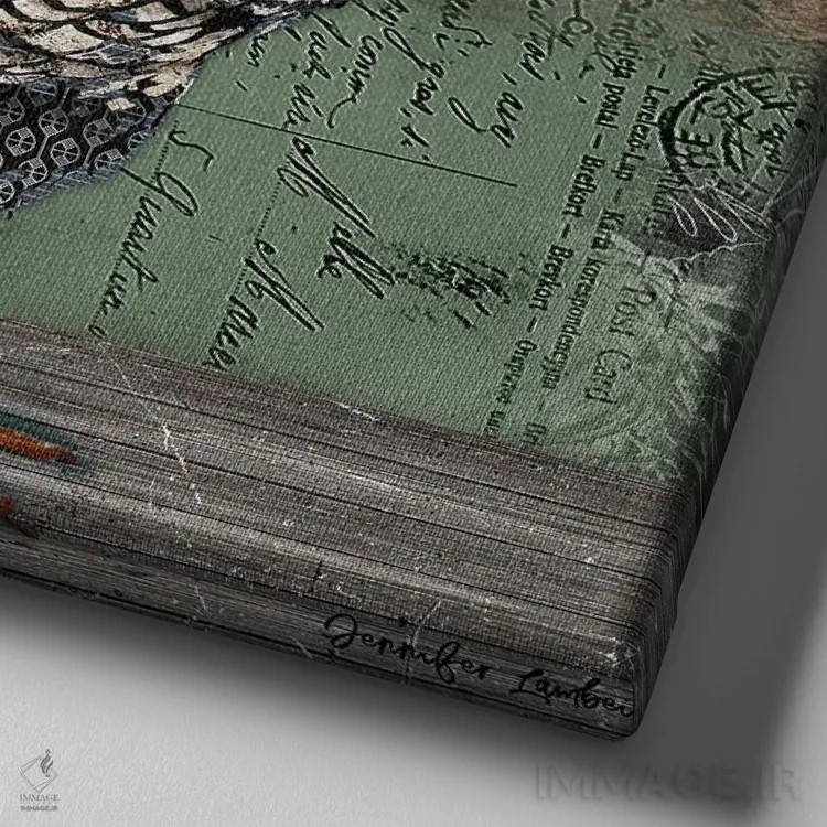 تابلو دکوراتیو مرغ فرانسوی هنرمند اثر جنیفر لمباین - نمای نزدیک بافت بوم