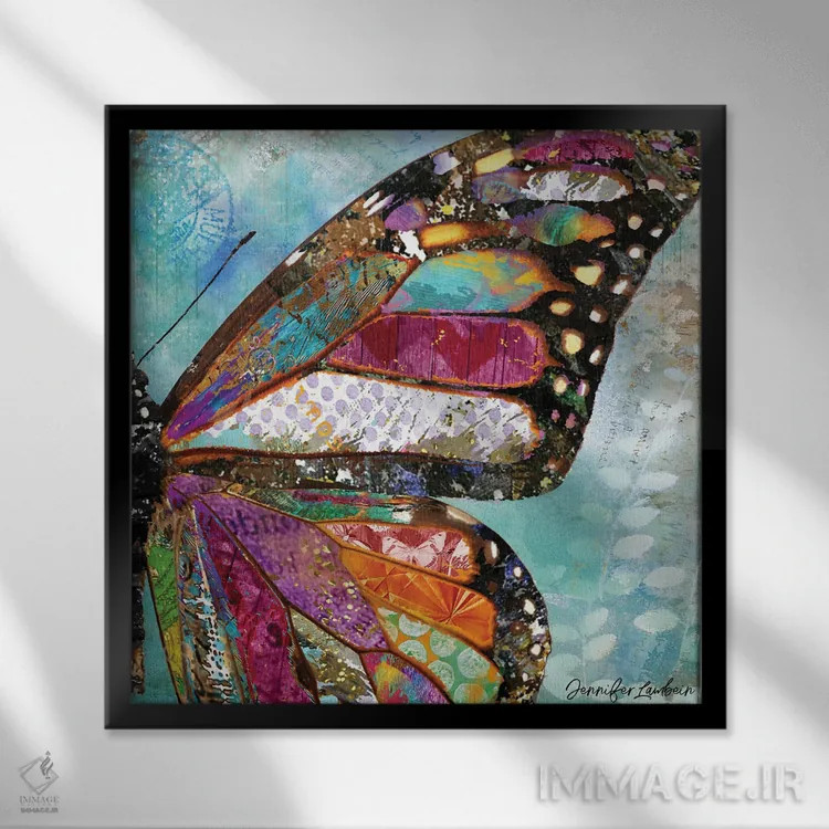 تابلو دکوراتیو بال پروانه رویای جنگلی ۲۴ در ۲۴ اثر جنیفر لمباین - نمای قابدار مشکی