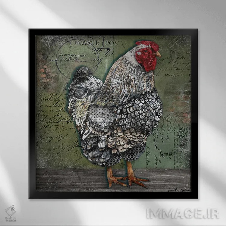 تابلو دکوراتیو مرغ فرانسوی هنرمند اثر جنیفر لمباین - نمای قابدار مشکی