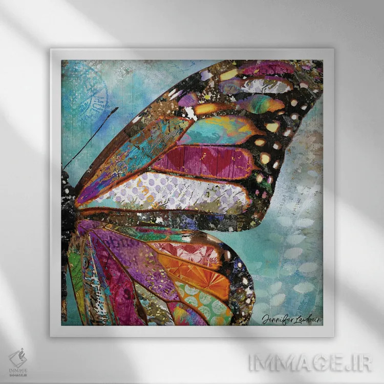 تابلو دکوراتیو بال پروانه رویای جنگلی ۲۴ در ۲۴ اثر جنیفر لمباین - نمای قابدار سفید