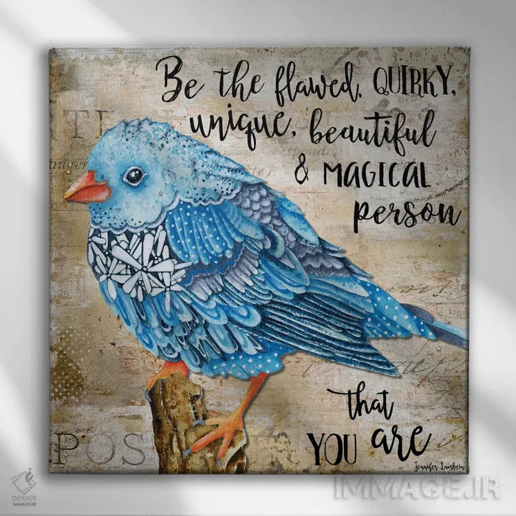 تابلو دکوراتیو پرنده گل دار ناقص باش اثر جنیفر لمباین - نمای روبهرو روی دیوار