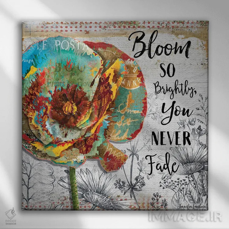 تابلو دکوراتیو گل شکوفا و درخشان اثر جنیفر لمباین - نمای روبهرو روی دیوار