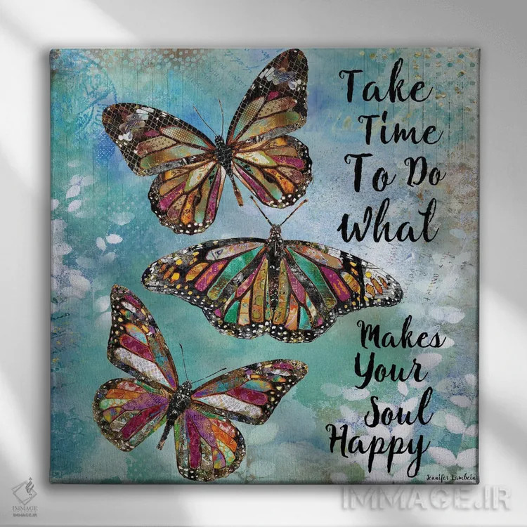 تابلو دکوراتیو زمان بگذار برای پروانه ها اثر جنیفر لمباین - نمای روبهرو روی دیوار