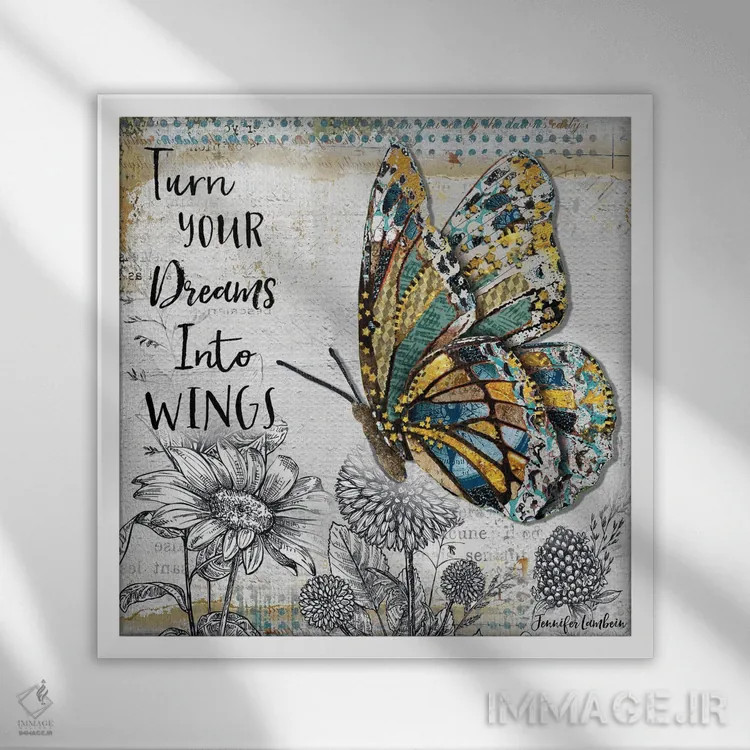 تابلو دکوراتیو رویاهات را به بال تبدیل کن اثر جنیفر لمباین - نمای قابدار سفید