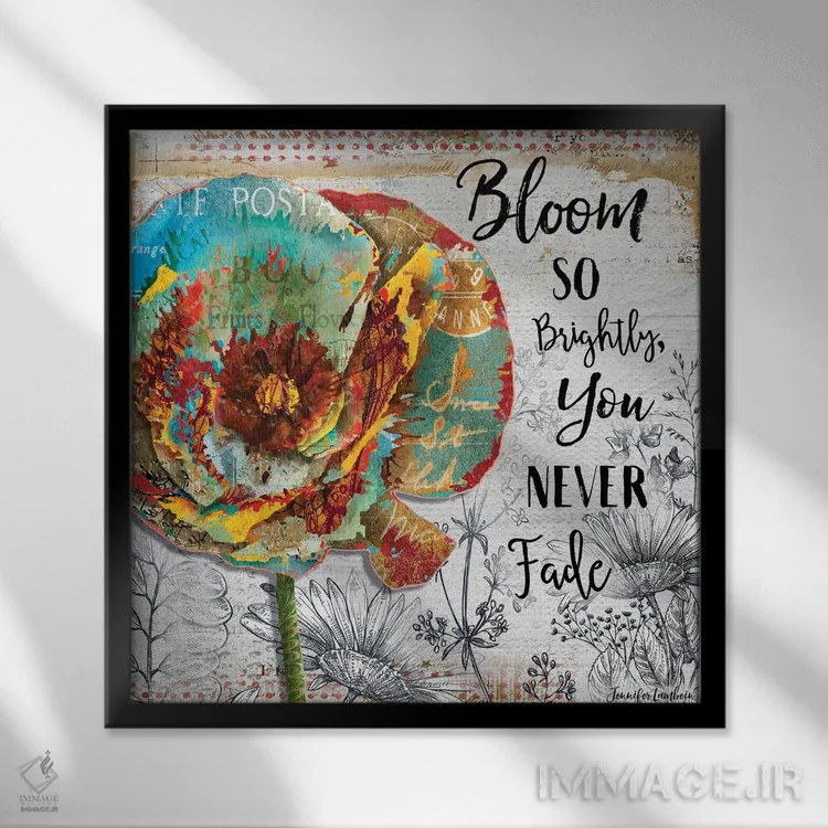 تابلو دکوراتیو گل شکوفا و درخشان اثر جنیفر لمباین - نمای قابدار مشکی