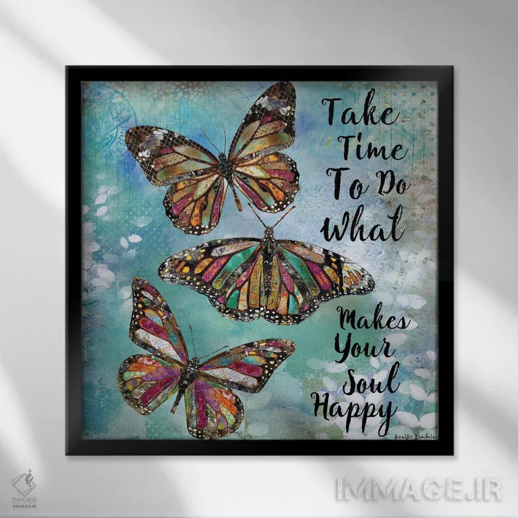 تابلو دکوراتیو زمان بگذار برای پروانه ها اثر جنیفر لمباین - نمای قابدار مشکی