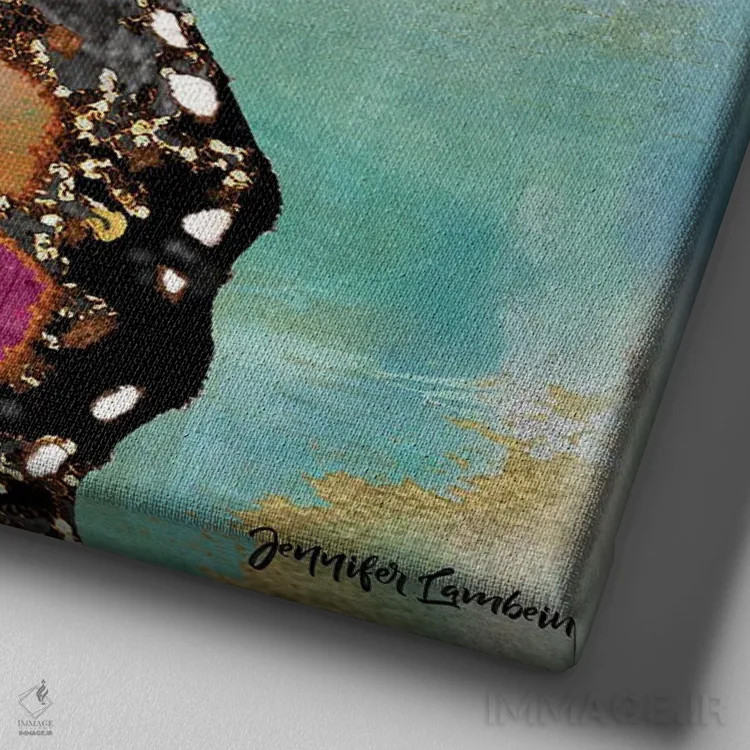 تابلو دکوراتیو پروانه آسمان آبی رویایی اثر جنیفر لمباین - نمای نزدیک بافت بوم