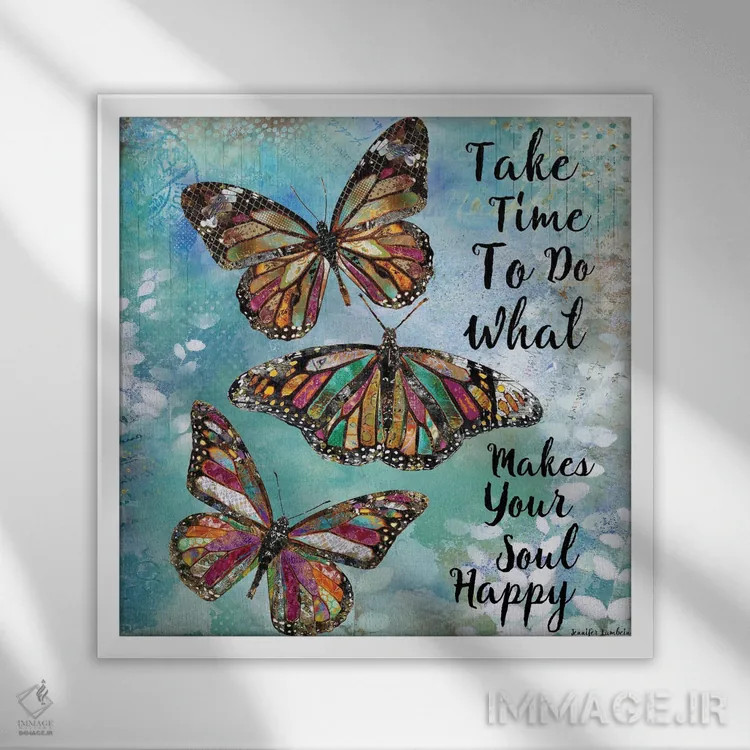 تابلو دکوراتیو زمان بگذار برای پروانه ها اثر جنیفر لمباین - نمای قابدار سفید
