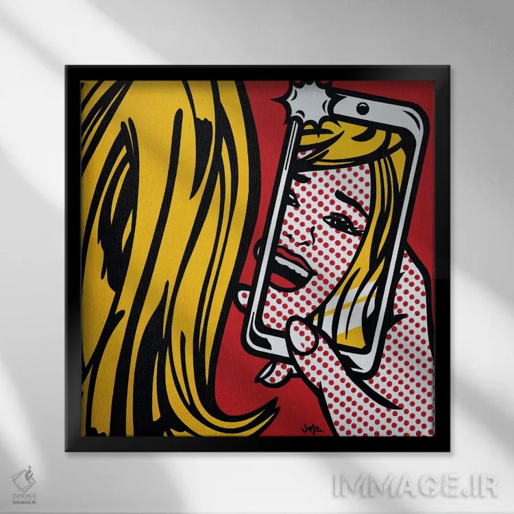 تابلو دکوراتیو دختر در عکس سلفی اثر جیمز لی - نمای قابدار مشکی