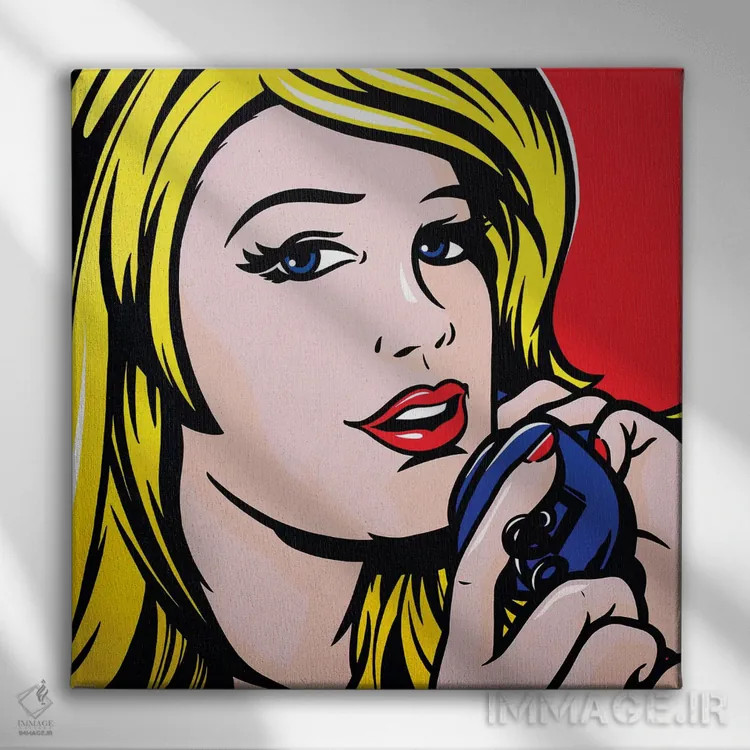 تابلو دکوراتیو دختر در حال صحبت با تلفن اثر جیمز لی - نمای روبهرو روی دیوار