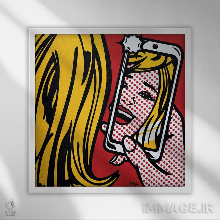 تابلو دکوراتیو دختر در عکس سلفی اثر جیمز لی - نمای قابدار سفید