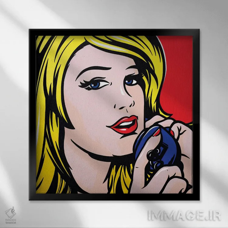 تابلو دکوراتیو دختر در حال صحبت با تلفن اثر جیمز لی - نمای قابدار مشکی