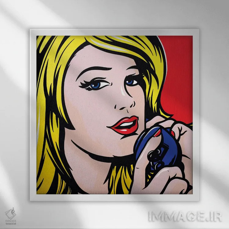 تابلو دکوراتیو دختر در حال صحبت با تلفن اثر جیمز لی - نمای قابدار سفید