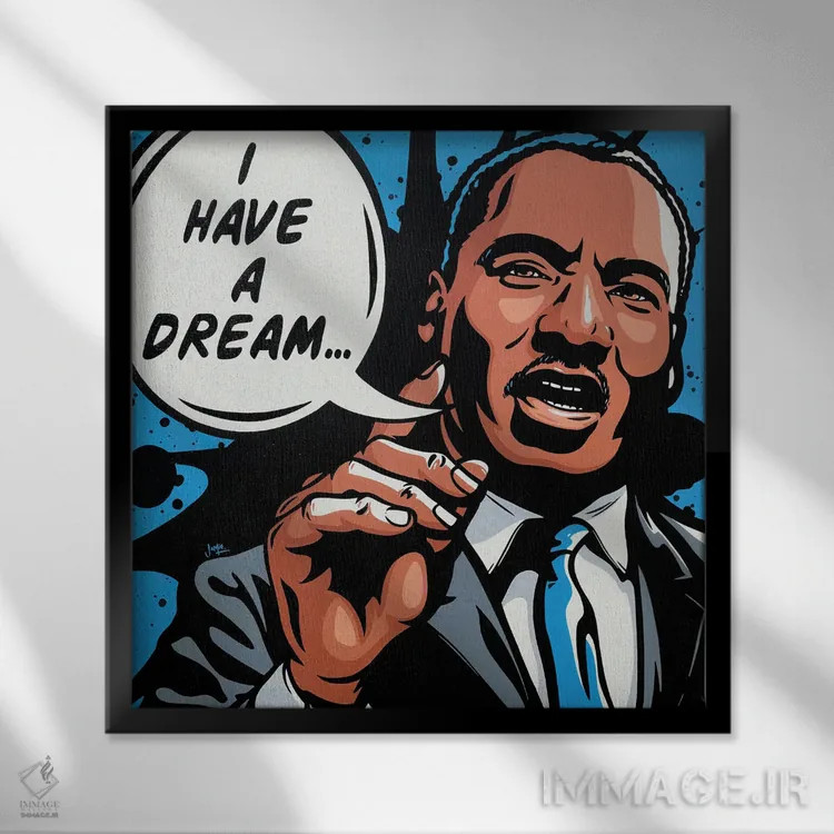 تابلو دکوراتیو دکتر مارتین لوتر کینگ جونیور اثر جیمز لی - نمای قابدار مشکی