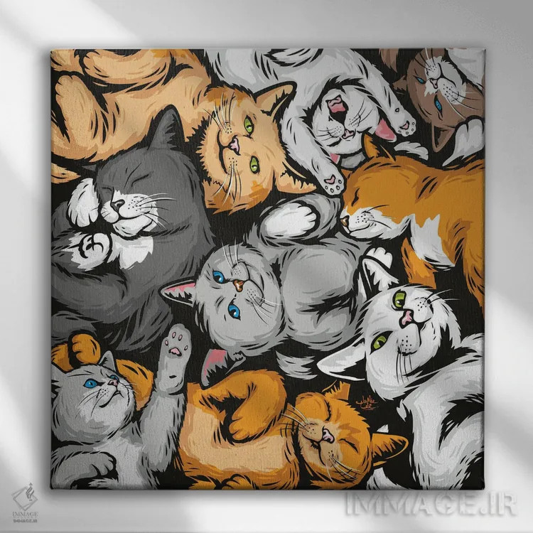 تابلو دکوراتیو گربه ها اثر جیمز لی - نمای روبهرو روی دیوار